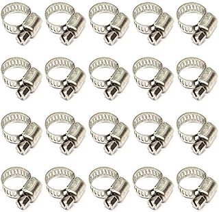 20 Pcs Hose Clamp in 304 Stainless Steel Clip for Soft Pipe with Outer Diameter Range 6-12mm, Clip Width 8mm, Sturdy and Rust Resistant Duct Clamp