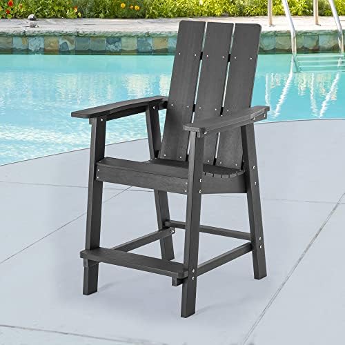SANLUCE Outdoor Adirondack Bar Chair Patio Plastic Single Chairs All-Weather Resin Lounge Chair for Patio, Lawn, Backyard, Deck Grey