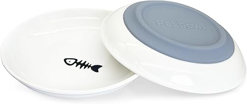 Miniatura 8 de Fhiny Juego de 2 cuencos de comida para gatos, platos de cerámica de 6 pulgadas con parte inferior de silicona, juego de platos para gatos de