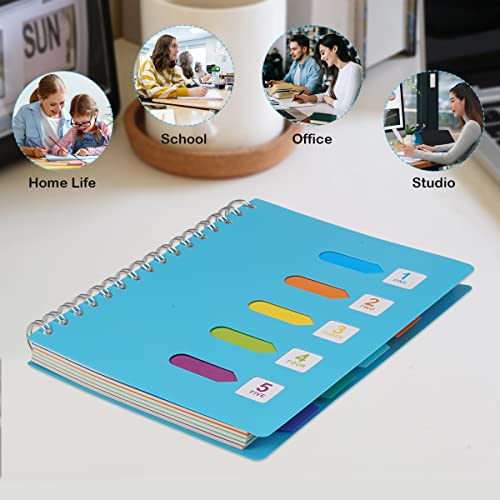 Notizbuch mit Register A5, Ringbuch Spiralblock Notizblock mit 5 Index Fahnen, Notizbuch mit Trennwänden, Collegeblock A5 Liniert mit Register, 5 Subject Notebook für Studenten Büro Schreiben Planer