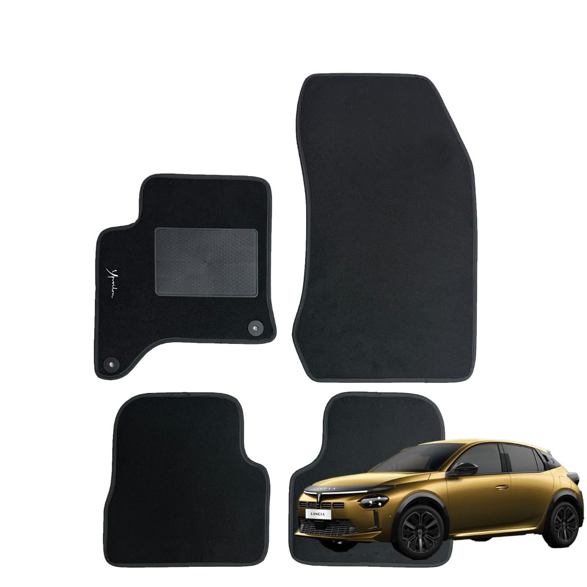 Serie 4 TAPPETI - TAPPETINI in Moquette Neri per LANCIA YPSILON 2024-> IBRIDA