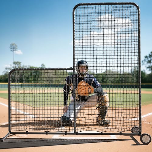 Sturdum Baseball L Screen with Wheels for Batting Cage, 7x7ft Pitcher Protector Net for Pitchers Protection, Includes Portable Carry Bag, 4 Ground Stakes by Sturdum - Used condition - Image 2
