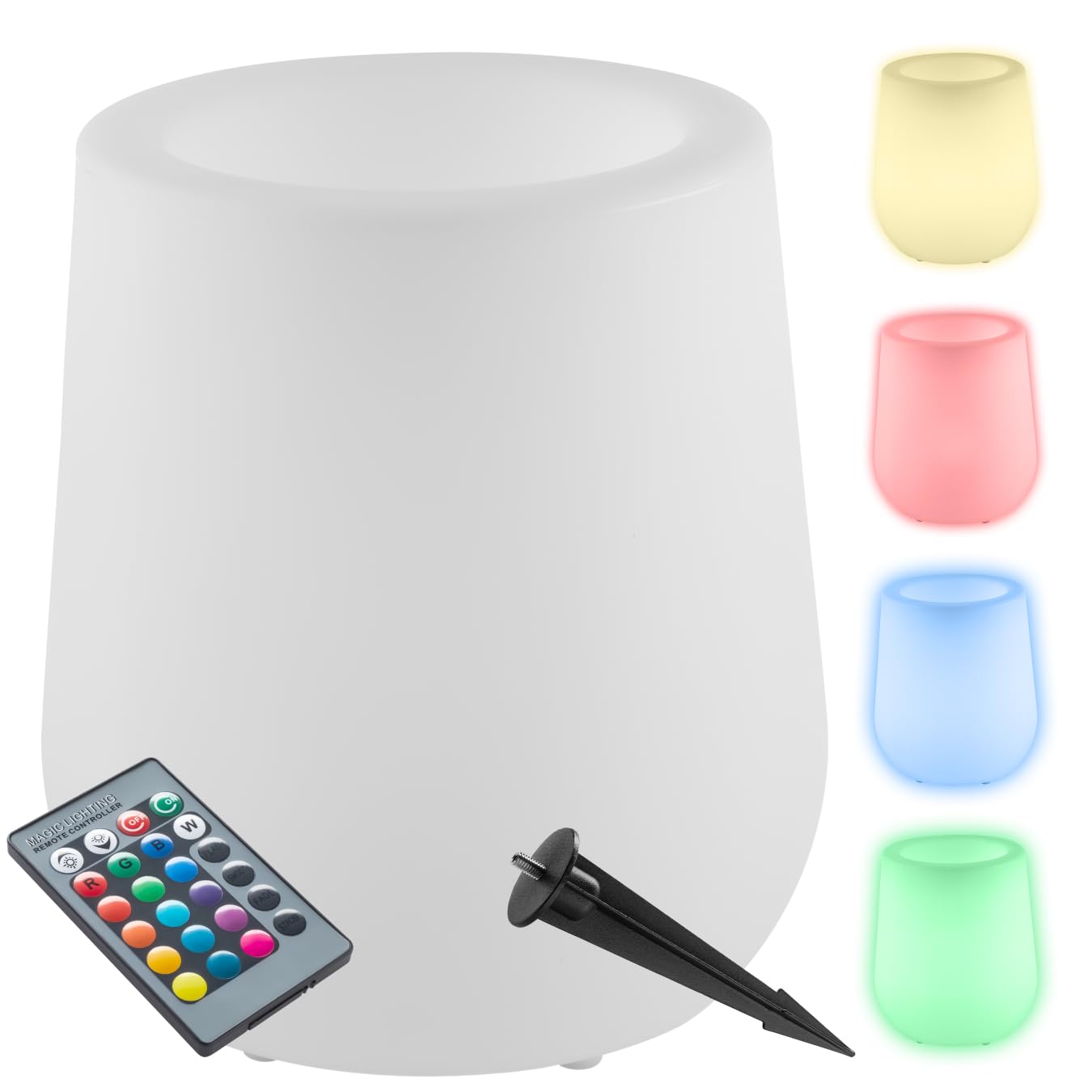 tectake® Macetero Ø 38 x 44 cm con Luces Led Exterior Jardin con 16 Colores RGB, Mando a Distancia, Estaca para Tierra, Maceteros Grandes Exterior, Decoracion Terraza