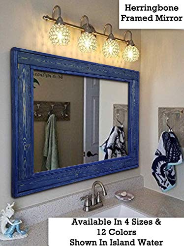 Herringbone Reclaimed Wood Framed Mirror, Available in 4 Sizes and 12 Colored Stains: Shown in Island Water - Framed Mirror Wall Decor, Large Framed Wall Mirror, Rustic Decor - Image 4