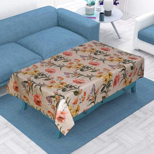 Image of Dakshya Industirs PVC Waterproof Table Cover 36x54 Inch Floral Printed Center Table Cover Washable Plastic Table Sheet Oilproof Dining Table Cover for Coffee Table Living Room Home (Printed Vine)