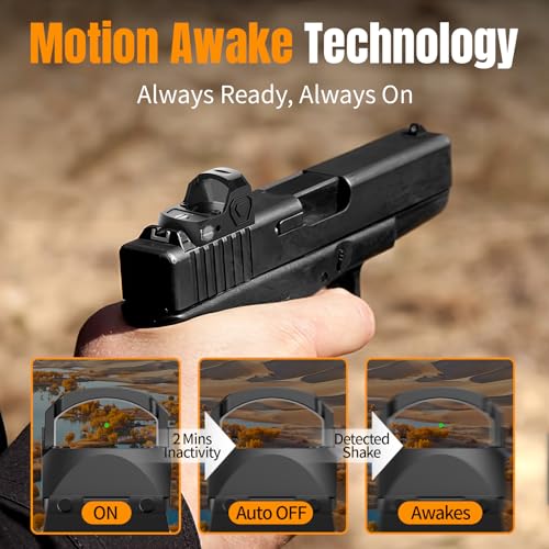 Qande Red/Green Dot Sight for Pistol, 2MOA Motion Awake Red/Green Dot Scope, 12 Brightness Adjustment Open Reflex Optics Sight,Suitable for RMR Cut Footprint or 20mm Picatinny Rail