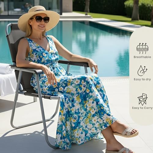 Image of Pivalo Camping Chair Foldable with Arm Rest Portable & Lightweight Folding Fishing Chairs for Outdoor Garden and Beach Picnic Travelling Hiking (Large, Black)