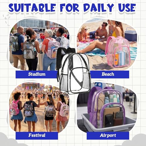 Image of Amylove 48 Pcs Clear Backpack bulk for Stadium Events Heavy Duty PVC Transparent Bookbag for College Workplace Security (15 Inches,6 Colors)