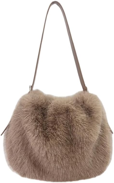 Ulisty Women Small Faux Fox Fur Hobo Bag Furry Adjustable Strap Shoulder Bag Plush Purse Fashion Handbag