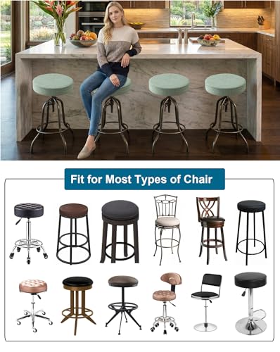 Image of CRFATOP 4 Pack Waterproof Bar Stool Covers Round Seat Slipcover,L,Green | 15-18 In Stretch Counter Cushion Protector, Washable, Pet Friendly, for Bar Kitchen Living Room Decor, No Cushion or Pad
