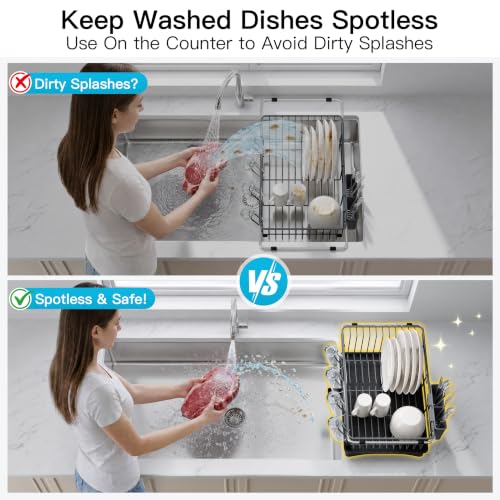Image of JASIWAY Gray Dish Drying Rack in Sink with Drainboard and Utensil Holder