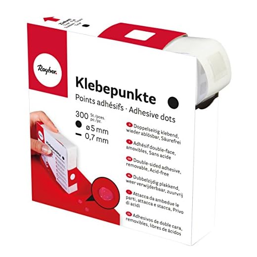Rayher Hobby 30056000 Klebepunkte, transparent, 5 mmø, 0,7 mm, Rolle 300 Stück in Spenderbox, doppelseitig klebend, rund, wieder ablösbar, säurefrei, lösungsmittelfrei