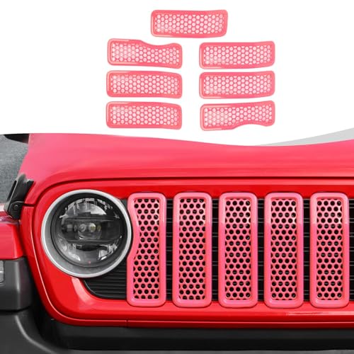 Image of Front Grill Insert Mesh Grille Inserts Cover Kit 7Pcs Compatible with 2024-2025+ Jeep Wrangler JL JLU & Gladiator JT Exterior Accessories (Pink)