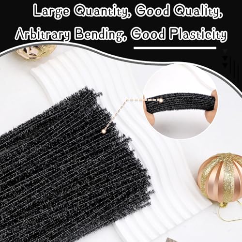 Image of Hssugi 100PCS Pipe Cleaners, Glitter Black Chenille Stems Craft Supplies | Chenille Stems Pipe Cleaners, Pipe Cleaners Bulk for Hair Fuzzy Sticks for DIY Art and Craft Projects Home Decoration