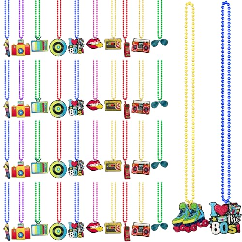 Cotiny 36 Pcs 80s Party Beads Necklaces Retro Neon Necklace Colorful Disco Party Necklace for Adults 80s Rock Disco Music Theme Party Supplies (36)