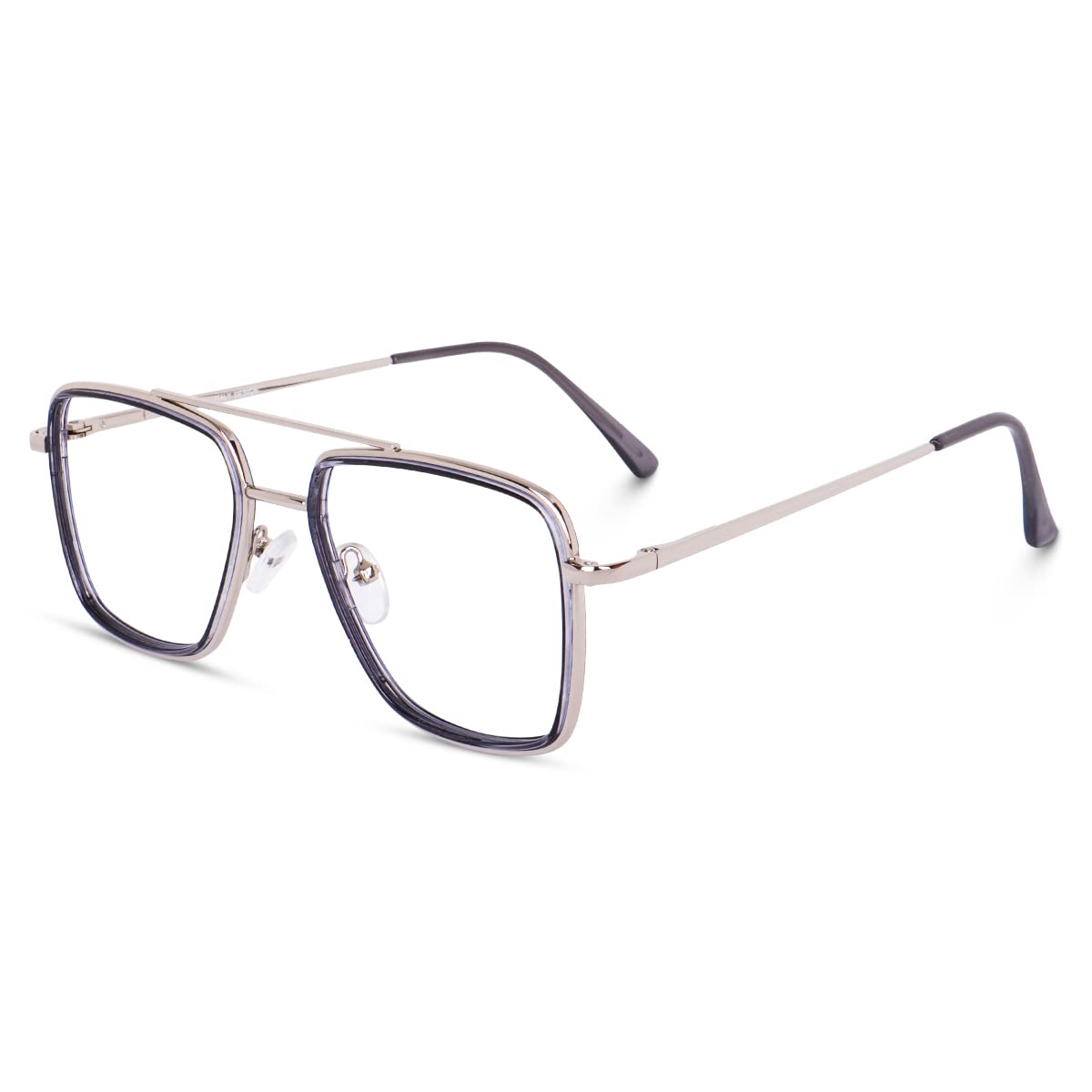 CREEK Blue Light Blocking Blue Cut Zero Power anti-glare Retro Square Eyeglasses,Metal Frame for Eye Protection from UV by Computer/Mobile (With Torch and Testing Card)