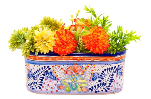 Fiesta Brands Macetas de cerámica mexicana Talavera Jardinera, maceta grande ovalada de cerámica para suculentas (cobalto grande)