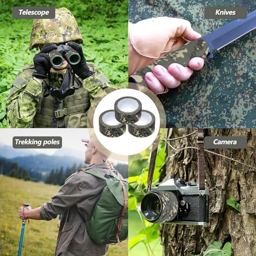 Image of Engrowtic 3 Rolls 2 inch x 32 ft Camo Tape, Self Adhesive Protective Camouflage Tape Waterproof Camo Duct Non Reflective Camouflage Fabric for Outdoor Hunting Military