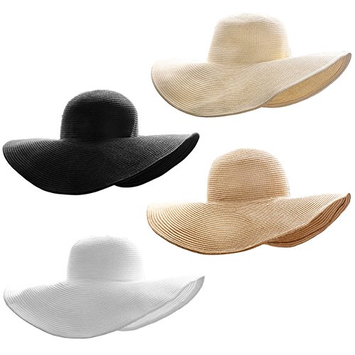 Ayliss Women Floppy Derby Hat Wide Large Brim Beach Straw Sun Cap (Style #1 Beige)