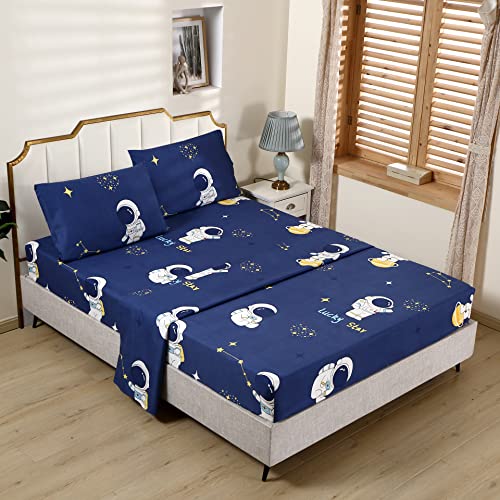 Sdy 4 Pcs Bedding Sheets Set,Astronaut Space Cute Print Sheet Set With 1 Deep Pocket Fitted Sheet & 1 Top Flat Sheet & 2 Pillowcases For Kids Teens Boys Girls (Twin,Astronaut) #TOP12