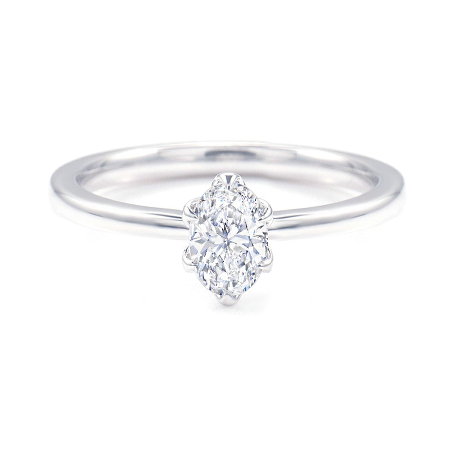 Verlobungsring Vintage, Ringe Frauen Dünn mit 6 Krallen, Ovaler Moissanit Weißgold Schmuck Set Damen
