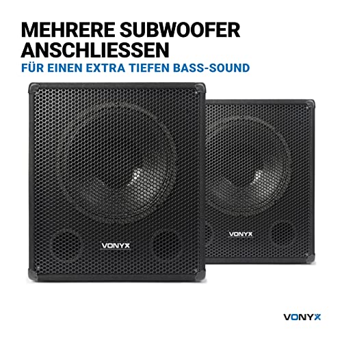 Vonyx SWA18 PA Subwoofer Aktiv, stabile Bassbox, 18 Zoll Sub 1000 Watt, Tieftöner mit integrierter...