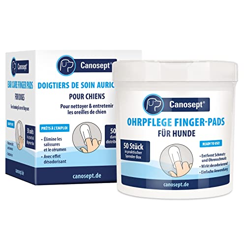 Canosept Doigtiers Oreille Chien 50 Unités - Nettoyant Oreille Chien - Bon Soin et Hygiène des Oreilles des Chiens - Enlève la Saleté et le Cérumen - avec Effet Désodorisant - Produit Oreille Chien