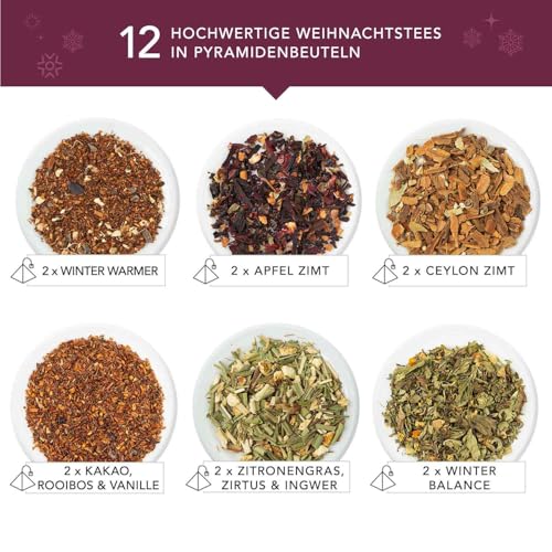 ETS - Teegeschenk mit Schleife Red Santa Christmas | BIO Wintertee Set | Geschenk Weihnachten Wichtelgeschenk Weihnachtsdeko | 12 Pyramidenbeutel