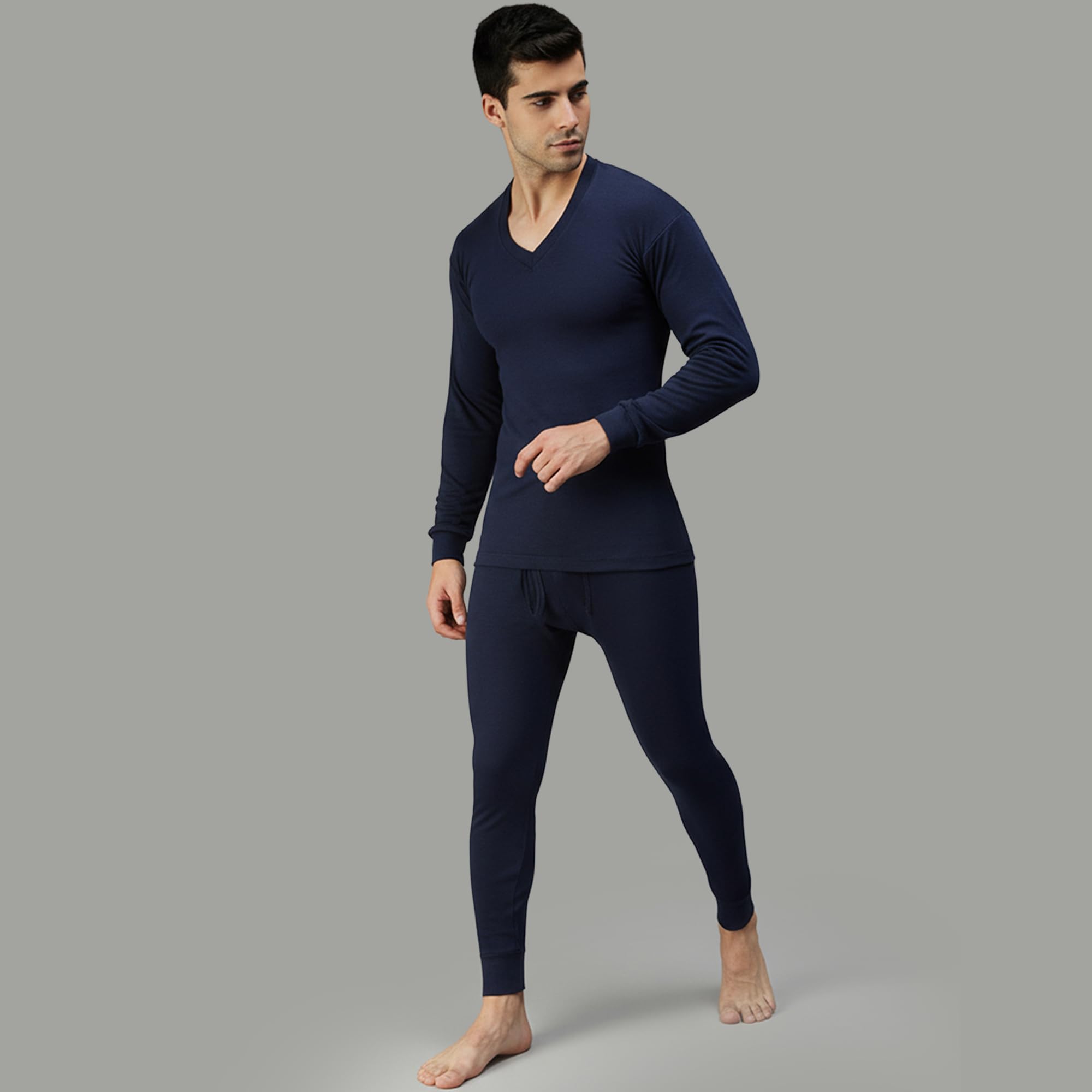 Amul Comfy Men's Kashmira V-Neck and Trouser Thermal Set Blue 1
