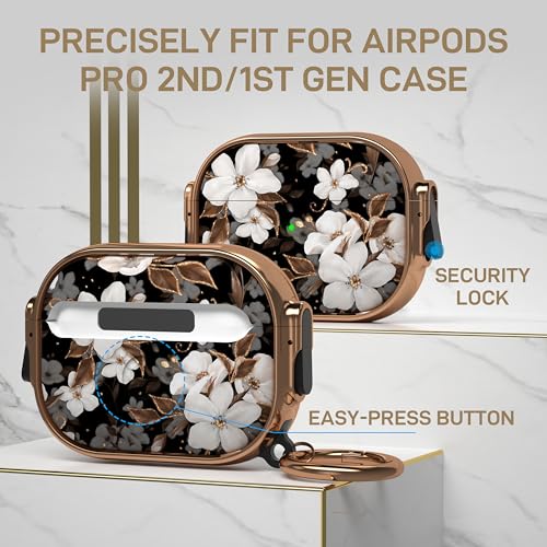 Image of Maxjoy for AirPods Pro 2nd /1st Generation Case with Lock, Cute AirPods Pro 2 Case Lock Protective Hard AirPod Pro Cover for Women Men with Keychain for Airpod Pro (2023 /2022 /2019), Flower