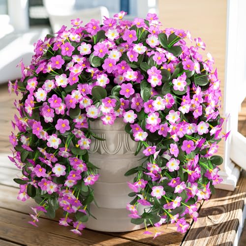 Artificial Flowers for Outdoor Decoration, 2 PCS Faux Silk Orchid Vines UV Resistant Realistic for Home Porch Balcony Planter Decor (Light Fuchsia and Fuchsia)