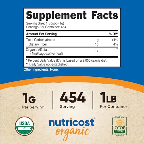 Nutricost NTC231101 Organic Alfalfa Powder 1Lb thumb #1