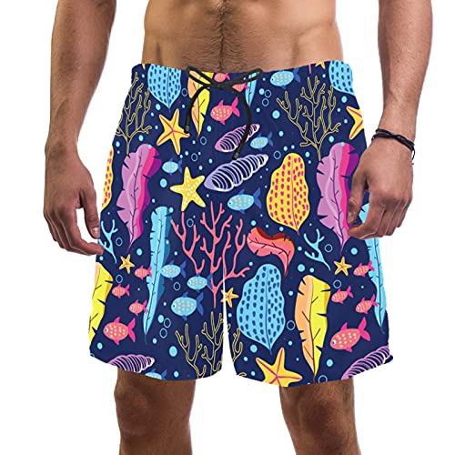 Short de bain homme imprimé feuilles de mer à 2 poches