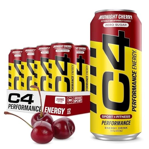 Cellucor C4 Performance Energy Drink | Zero Sugar Carbonated Preworkout Energy | 200mg Caffeine with Beta Alanine | Midnight Cherry | 16 Fl Oz (12 Pack)