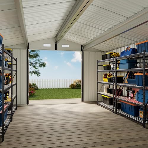 Image of Devoko 10x12 FT Outdoor Storage Shed, Large Metal Storage Sheds with Lockable Door, Utility Garden Tool Shed with Sloping Roof, Outside Steel Storage Sheds for Patio Lawn Backyard, Brown