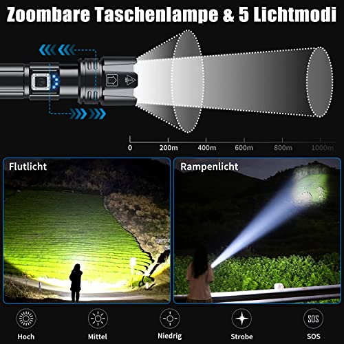 Taktische Taschenlampe Amzyigou LED 20000 Lumen mit Zoomfunktion