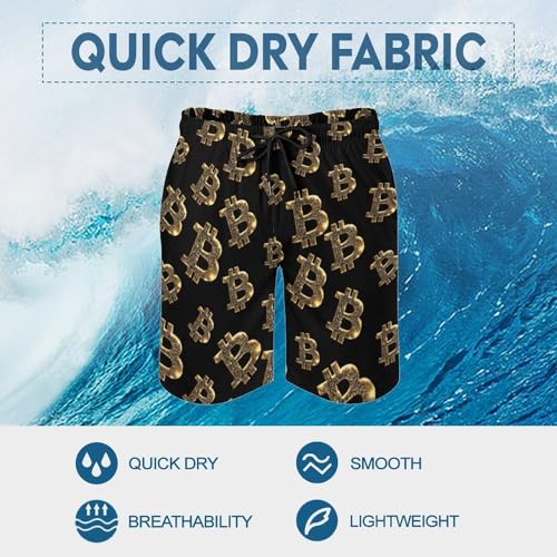 Bitcoin Symbol Glitter Mens Swim Trunks Quick Dry Beach Swimming Shorts with Mesh Lining and Pockets 6