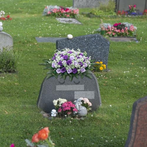 Headstone Flower Saddle, Silk Cemetery Flowers, for Grave, Purple Rose Decorations/ 26x14 Inch image 4
