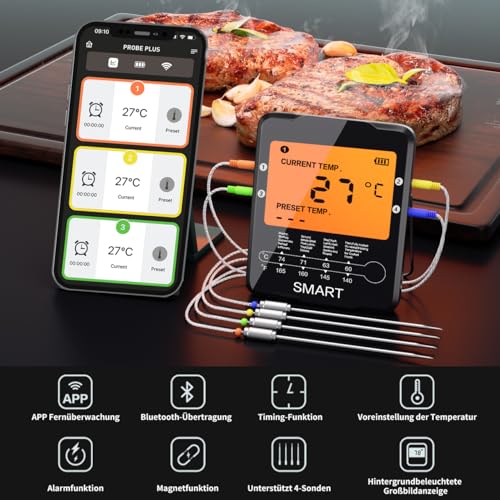 Bratenthermometer Uzone mit Bluetooth und 4 Sonden