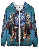 SIAOMA Native American Indians Hoodie Unisex 3D Print Hooded Coat Native American Zip Up Jacket(Brown White,X-Large)