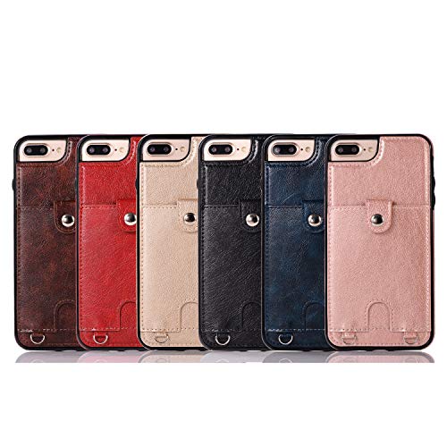 Jaorty Pu Leather Wallet Case For Iphone 7 Plus/8 Plus Necklace Lanyard Case Cover With Card Holder Adjustable Detachable Anti-Lost Neck Strap For 5.5 Inch Apple Iphone 7 Plus,Iphone 8 Plus,Black #TOP7