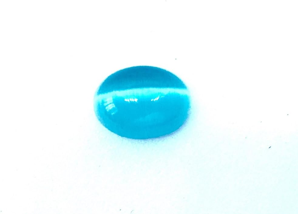 Deepak GemsCreated Aquamarine Cabochon Cats Eye Oval
