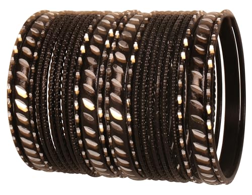 Touchstone Indian Bollywood Fashion Handcrafted Cut Metal Grain Work Textured Wrist Beautifier Magical Designer Jewelry Bangle Bracelets. Set of 24. for Women.