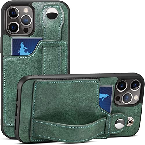 Kkfaus Cases For Iphone 12/12 Mini/12 Pro/12 Pro Max, Pu Leather Wallet Protective Case, With Card Holster Wrist Strap, Mobile Phone Holder Back Cover Case (Color : Green, Size : 12Pro 6.1") #TOP2