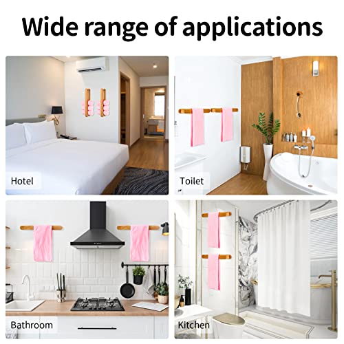 2 Pieces Wooden Towel Holder Kit No Drilling Bamboo Towel Holder Bamboo Guest Towel Holder Self Adhesive Sticky White Expansion Tube For Bathroom Kitchen Living Room #TOP3