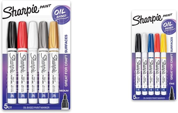 SHARPIE Oil-Based Paint Markers, Medium Point, Assorted & Metallic Colors, 5 Count - Great for Rock Painting & Oil-Based Paint Markers, Medium Point, Assorted Colors, 5 Count - Great for Rock Painting