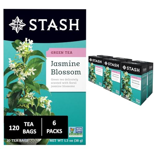 Image of Stash Tea Jasmine Blossom Green Tea - Caffeinated, Non-GMO Project Verified Premium Tea with No Artificial Ingredients, 20 Count (Pack of 6) - 120 Bags Total