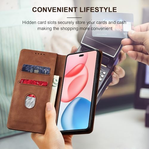 Image of Jasonyu Case for Honor 400 Pro Leather Wallet Flip Cover with Card Holder,Kickstand, Magnetic Closure,TPU Shockproof Phone Case,Brown