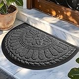 Mibao Front Door Mat Indoor Outdoor Entrance, Semicircular Entrance Mat, Half Round Waterproo Non-Slip Durable Rubber Door Mats, Low Profile Heavy Duty Doormat for Garage, Patio, 30' x 18', Grey