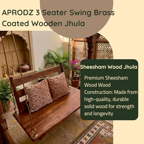 Image of APRODZ Swing for Home Reversible Sheesham Wooden Jhula for Adult for Home | Wooden Swing for Balcony | Hanging Swings with Brass Coated Chain | Patio Double Seater Indoor /Outdoor Swing, 132 x 51 cm